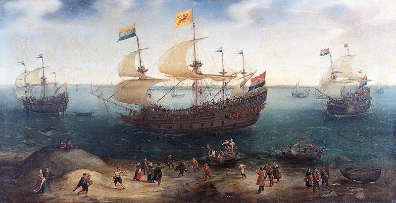 Hendrik Cornelisz. Vroom The Amsterdam fourmaster De Hollandse Tuyn and other ships on their return from Brazil under command of Paulus van Caerden. oil painting picture